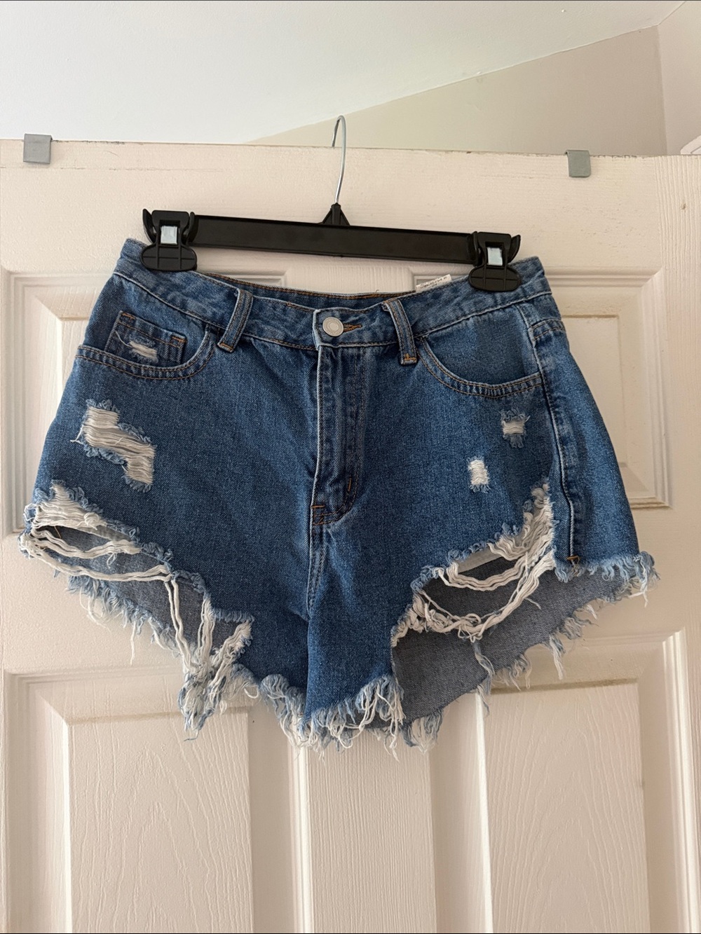 SHEIN Blue Distressed High-Rise Denim Shorts